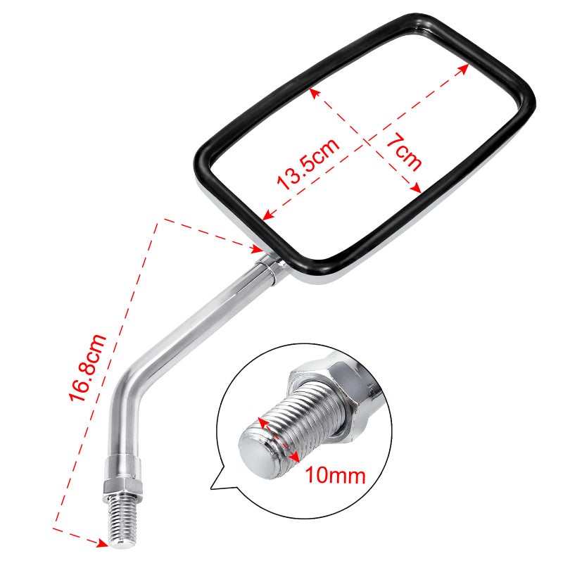 Surpassme 10MM Chrome Motorcycle Mirrors  Universal Silver Rectangle Motorcycle Rearview Mirrors - Image 5